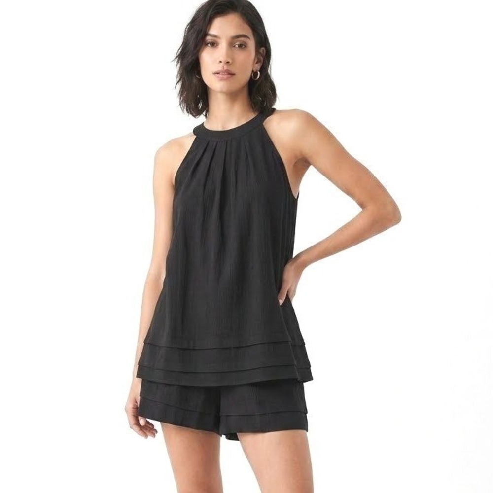 Black Textured Tiered Halter Top and Ruffle Shorts Two Piece Set | Size XL